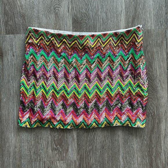 Haute Hippie Multi Color Sequin Mini Skirt Size Small 100% Silk - Picture 1 of 6